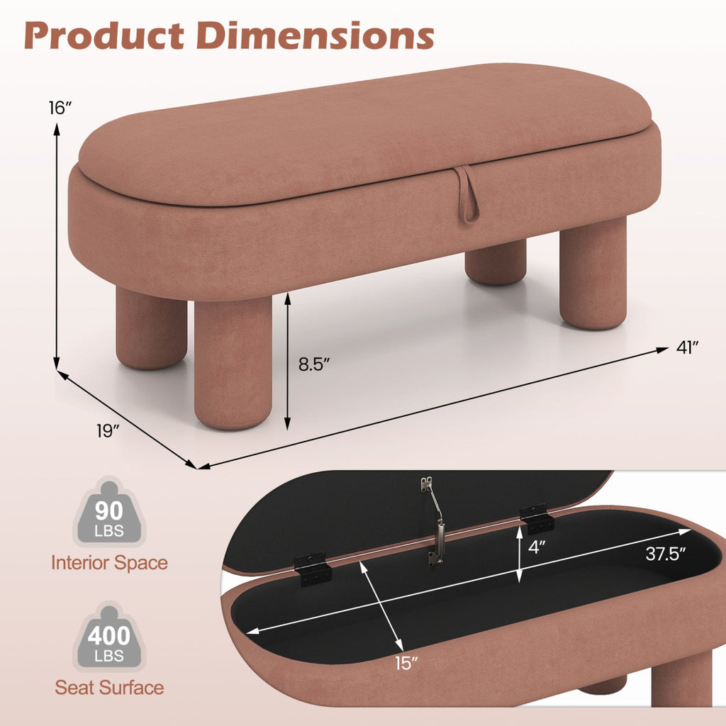 Oval Storage Ottoman Bench with Upholstered Velvet Seat