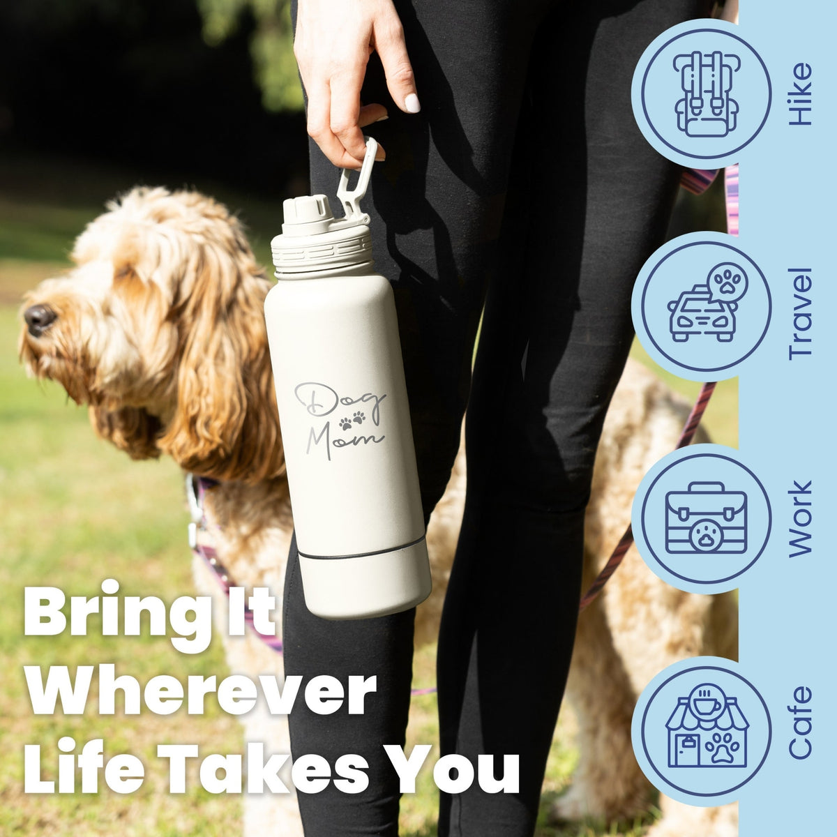 2-in-1 Insulated Dog Water Bottle with Detachable Bowl