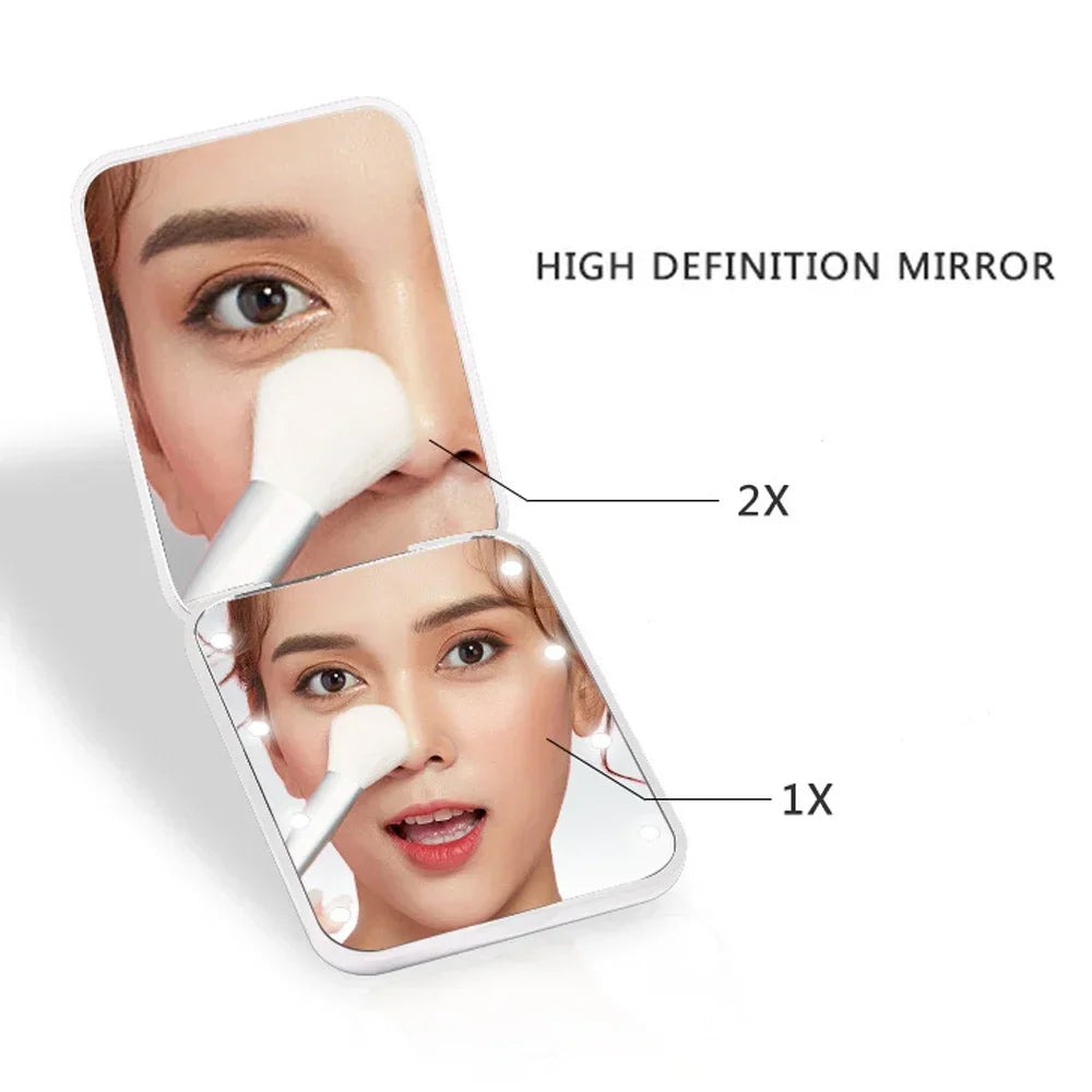 Compact LED Makeup Mirror with 2X Magnification