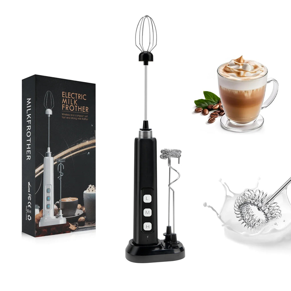 Rechargeable Electric Milk Frother – 3-Speed Handheld Coffee Foam Maker