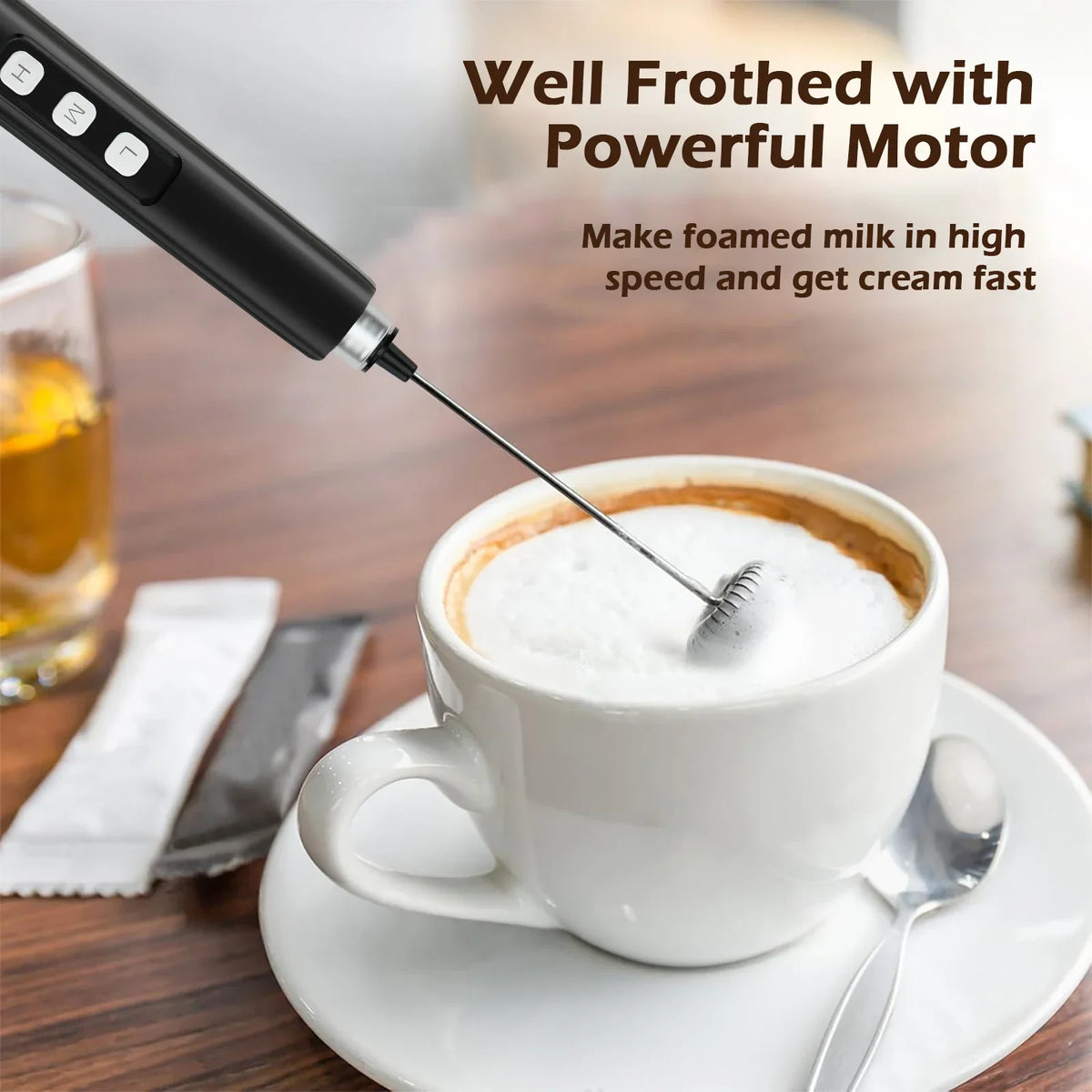 Rechargeable Electric Milk Frother – 3-Speed Handheld Coffee Foam Maker