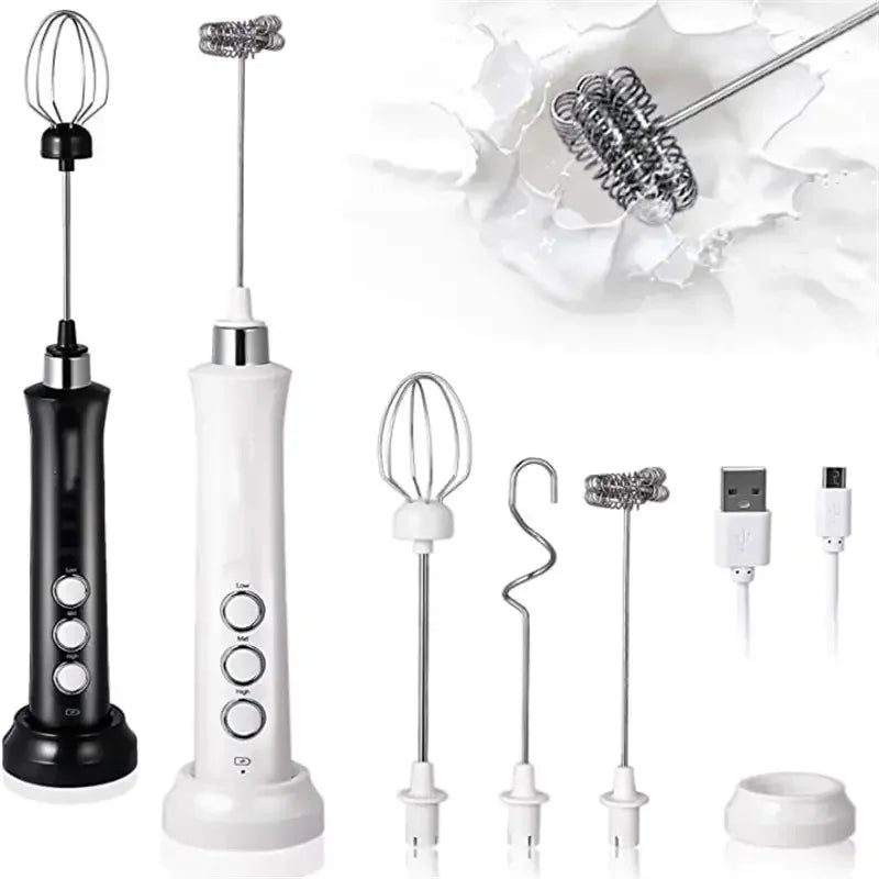 Rechargeable Electric Milk Frother – 3-Speed Handheld Coffee Foam Maker