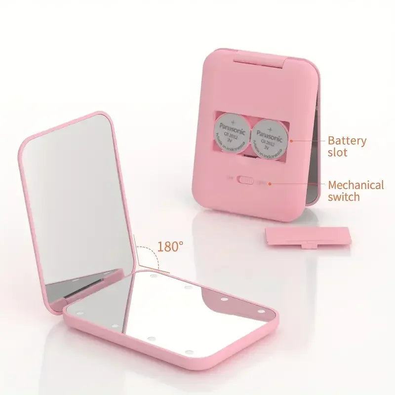Compact LED Makeup Mirror with 2X Magnification