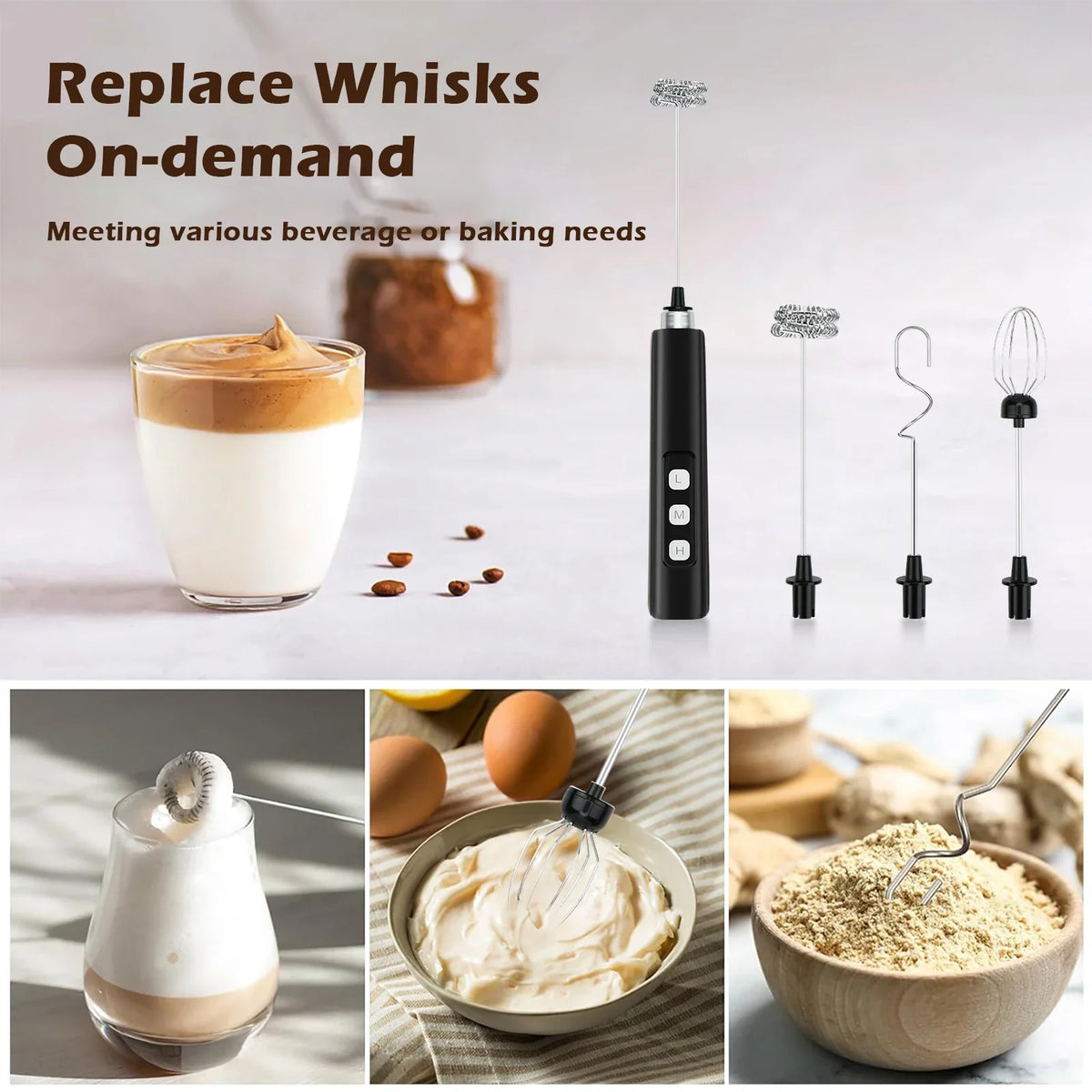 Rechargeable Electric Milk Frother – 3-Speed Handheld Coffee Foam Maker