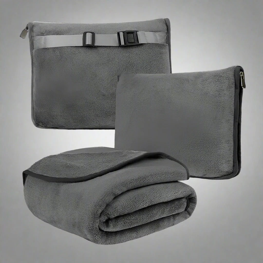 Coral Fleece Travel Blanket – 2-in-1 Portable Airplane Blanket & Pillow