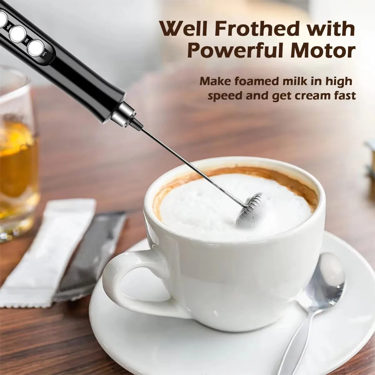 Rechargeable Electric Milk Frother – 3-Speed Handheld Coffee Foam Maker