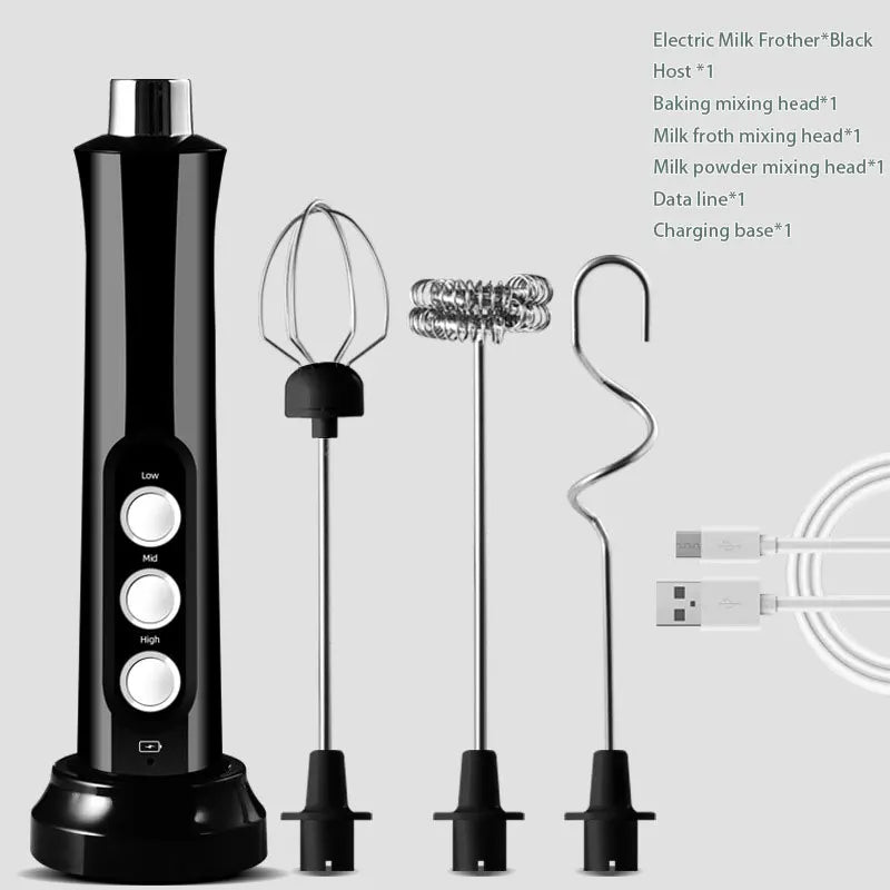 Rechargeable Electric Milk Frother – 3-Speed Handheld Coffee Foam Maker