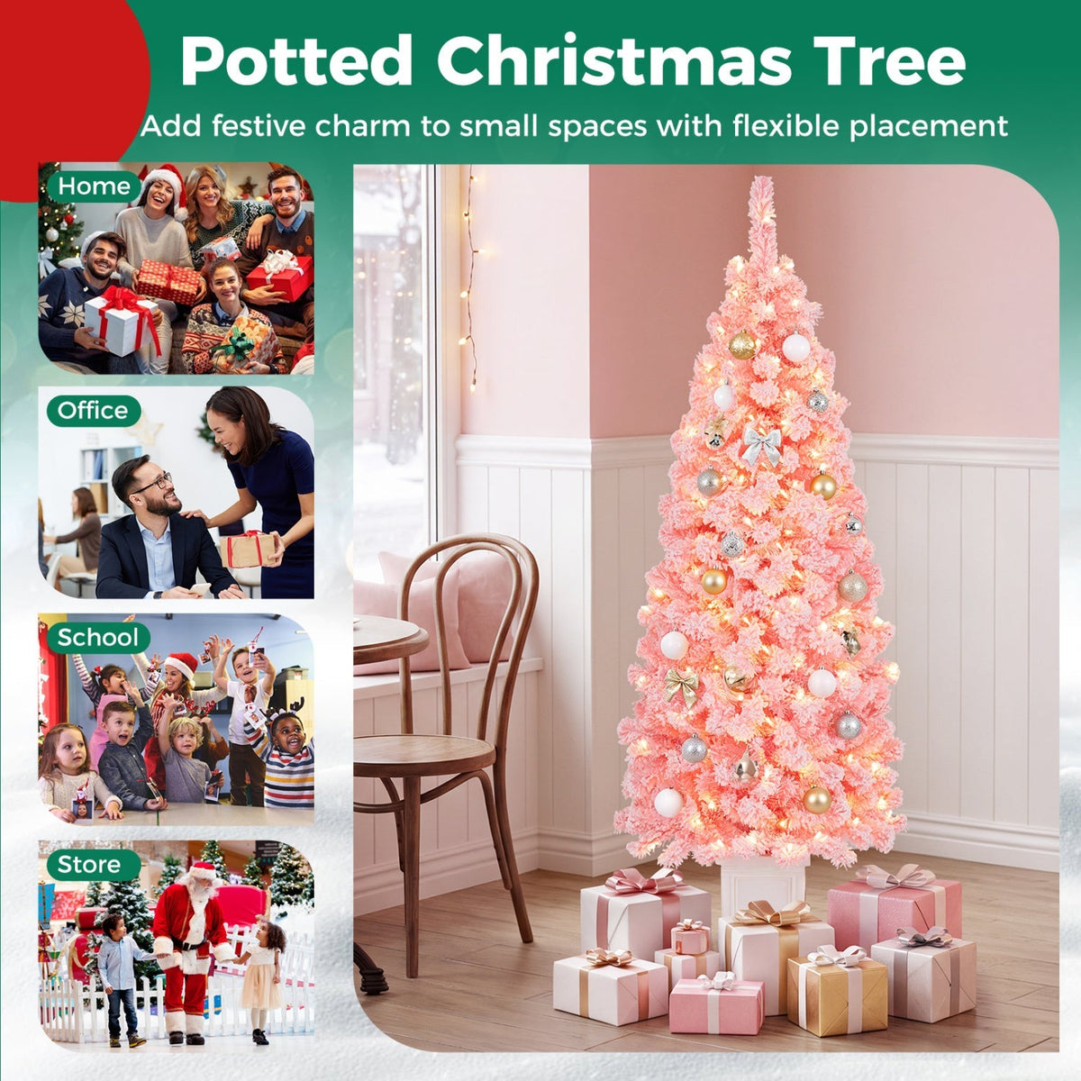 Pre-Lit Potted Christmas Tree with Warm White LED Lights