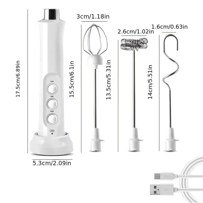 Rechargeable Electric Milk Frother – 3-Speed Handheld Coffee Foam Maker