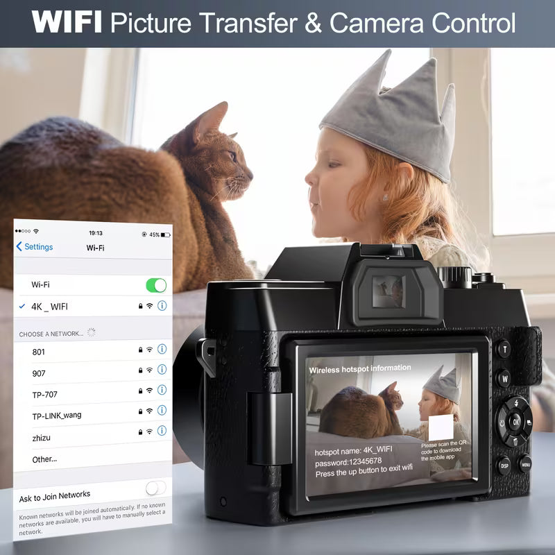 48MP 4K Digital Vlogging Camera with WiFi and 32GB Card