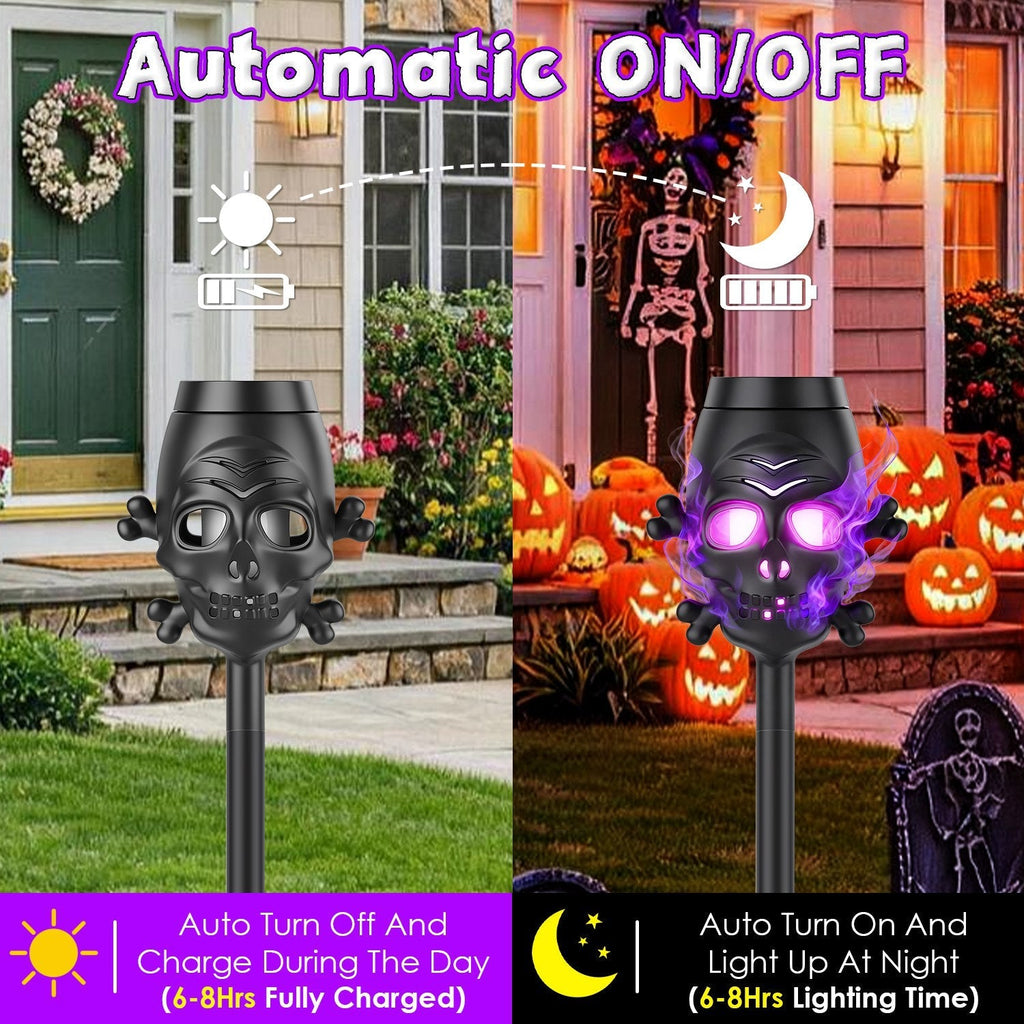 Solar Skull Torch Lights 4-Pack with Purple Flame Effect