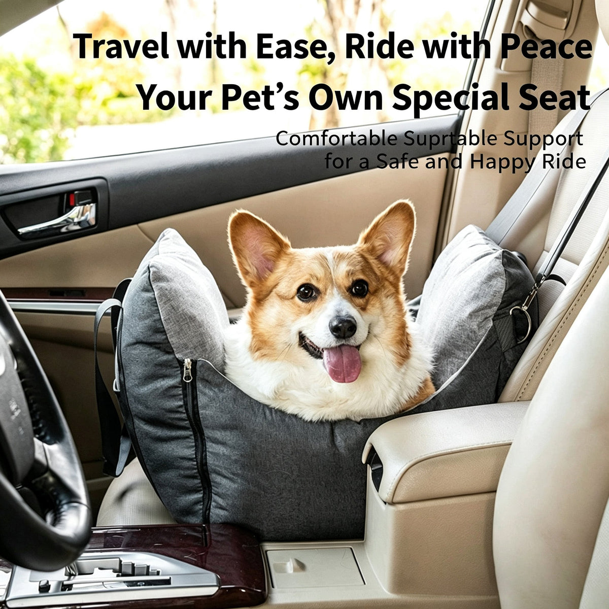 Portable Pet Car Seat with Storage Pocket