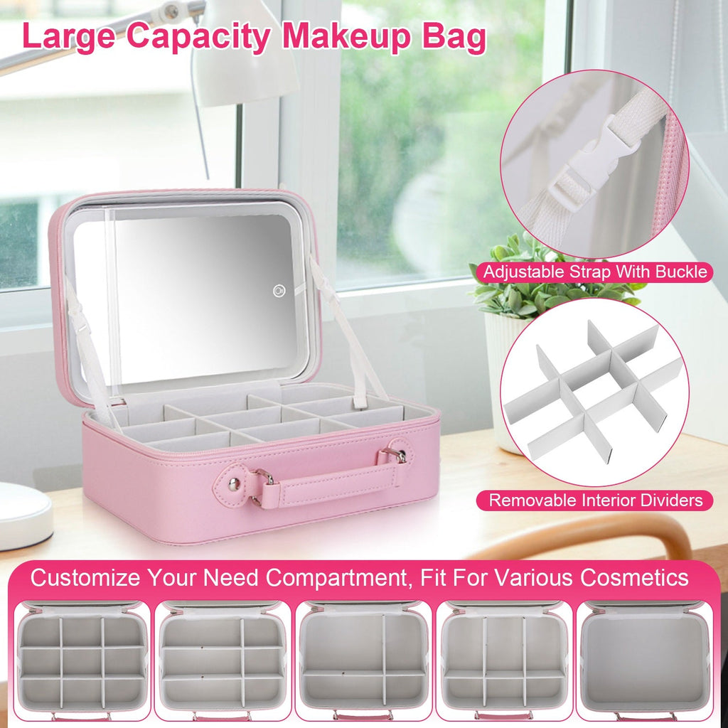 Travel Makeup Bag with LED Mirror & 10X Magnifier