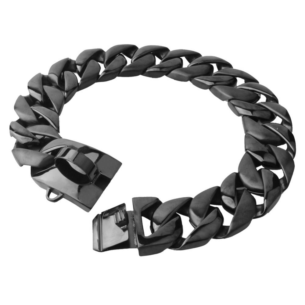 Black Stainless Steel Dog Collar with Snap Clasp
