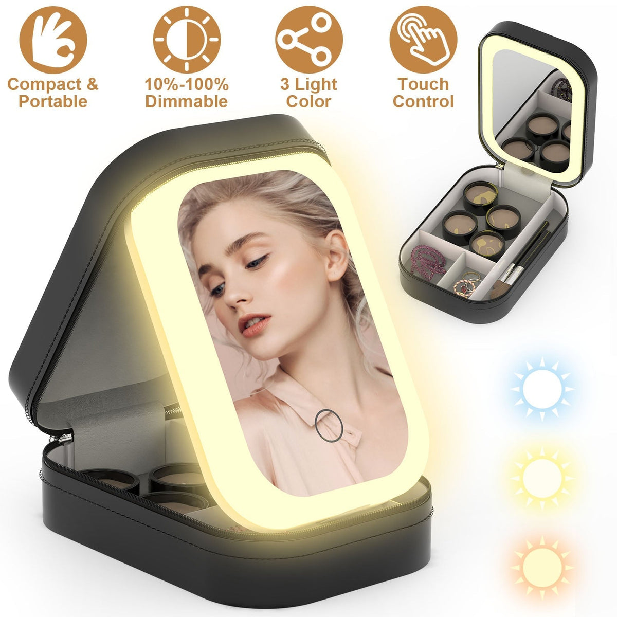Travel Makeup Bag with Rechargeable LED Mirror