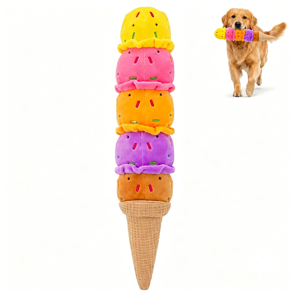 Rainbow Ice Cream Plush Squeaky Dog Toy – 17.7 Inches