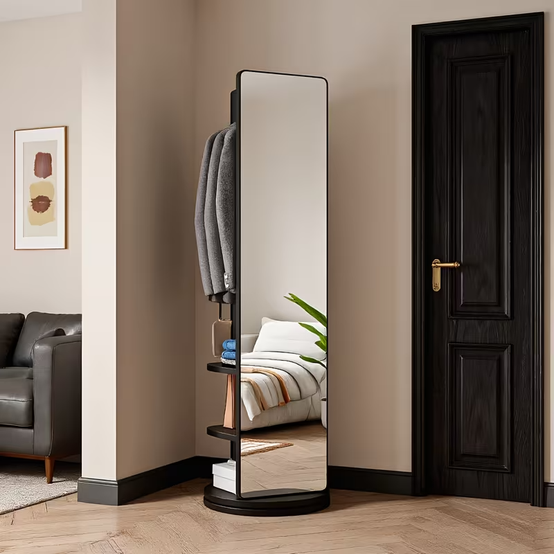 Full-Length Mirror with Coat Rack