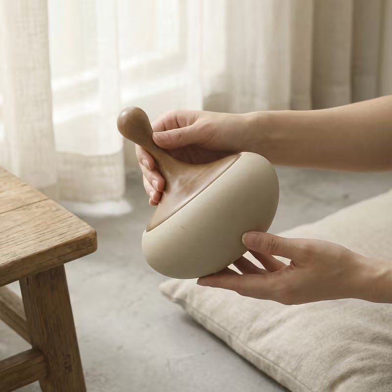 Ceramic Storage Jar with Solid Wood Lid