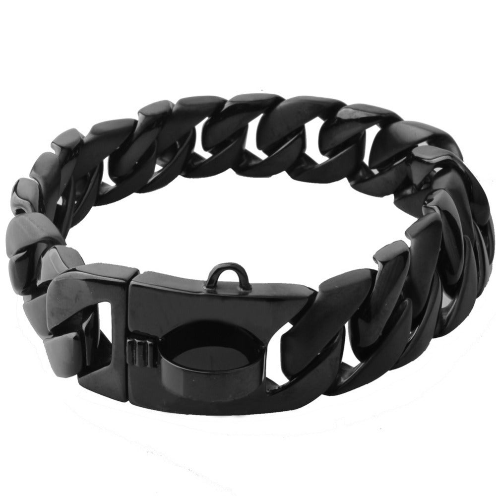 Black Stainless Steel Dog Collar with Snap Clasp