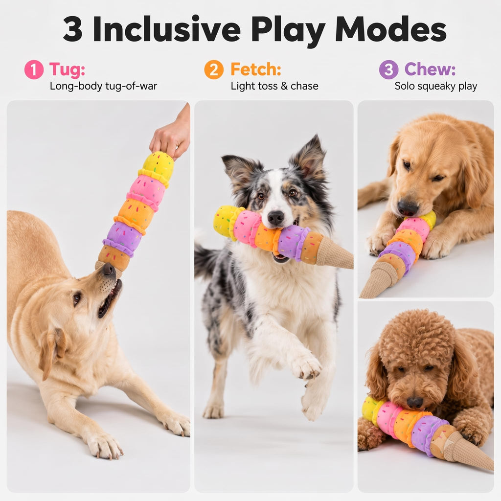 Rainbow Ice Cream Plush Squeaky Dog Toy – 17.7 Inches