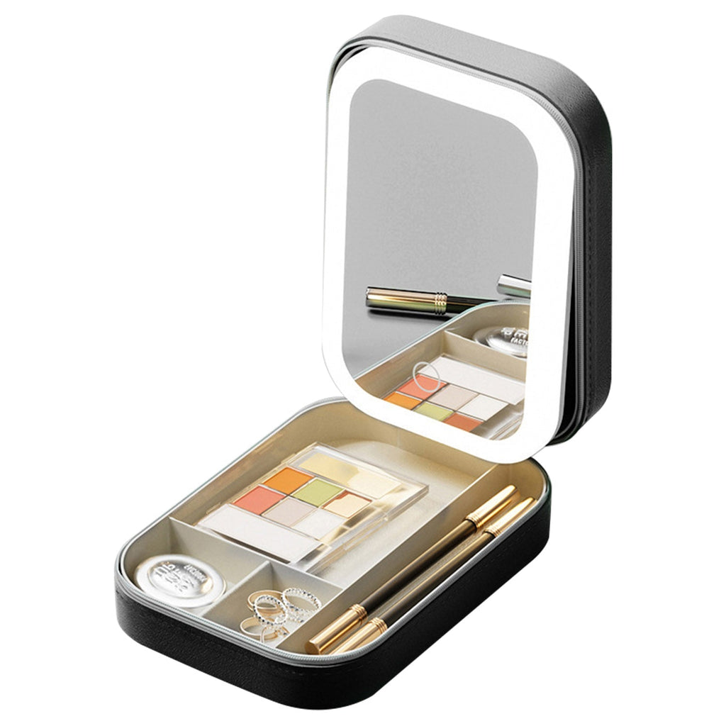 Travel Makeup Bag with Rechargeable LED Mirror