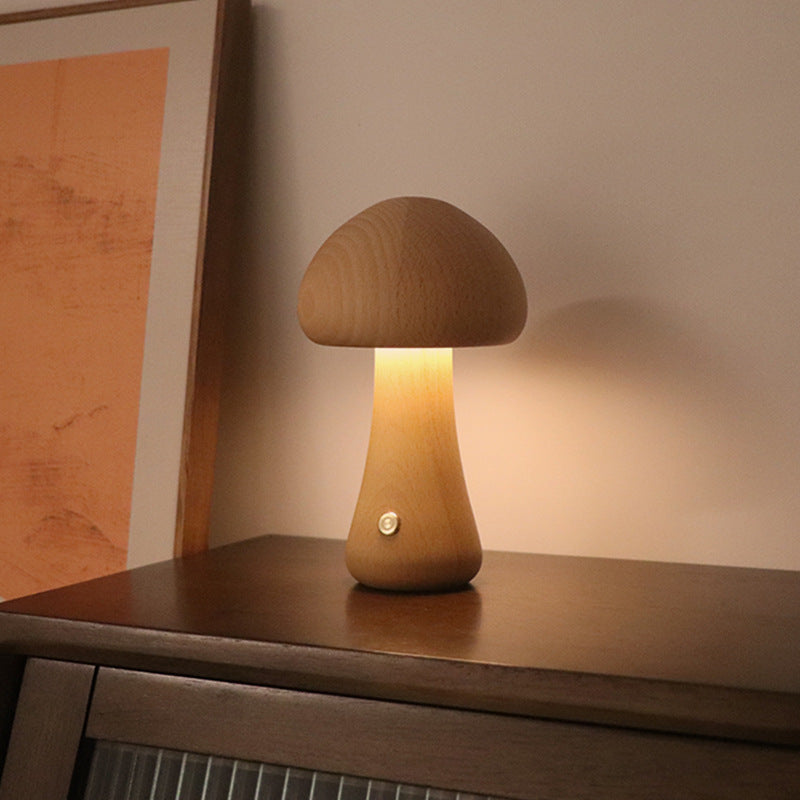 Wooden Mushroom Touch Night Light