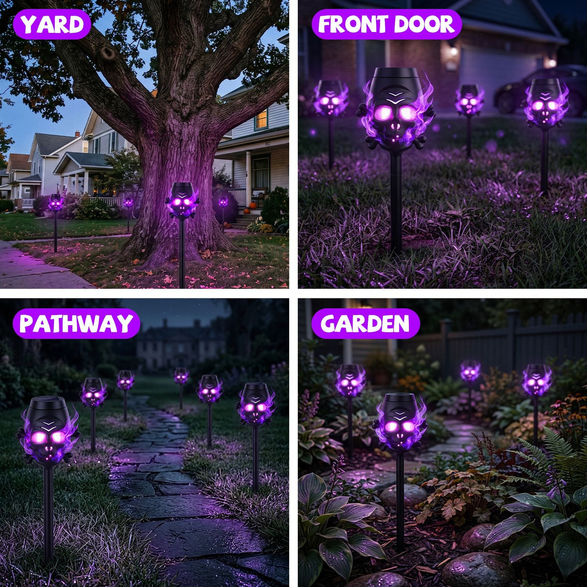 Solar Skull Torch Lights 4-Pack with Purple Flame Effect
