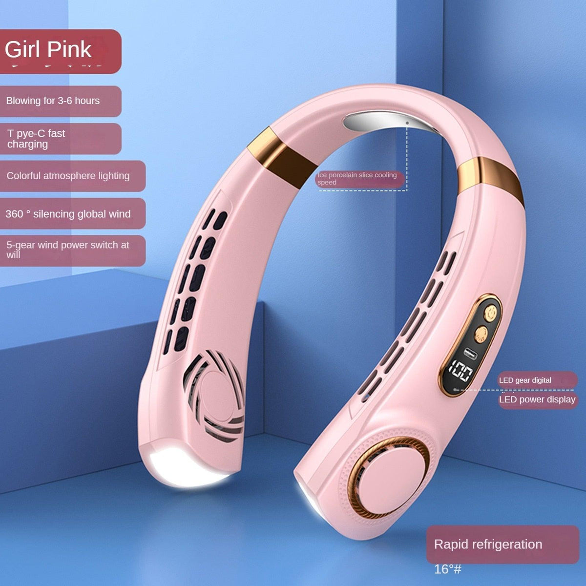 Rechargeable Bladeless Neck Fan – 5-Speed Hands-Free Cooling