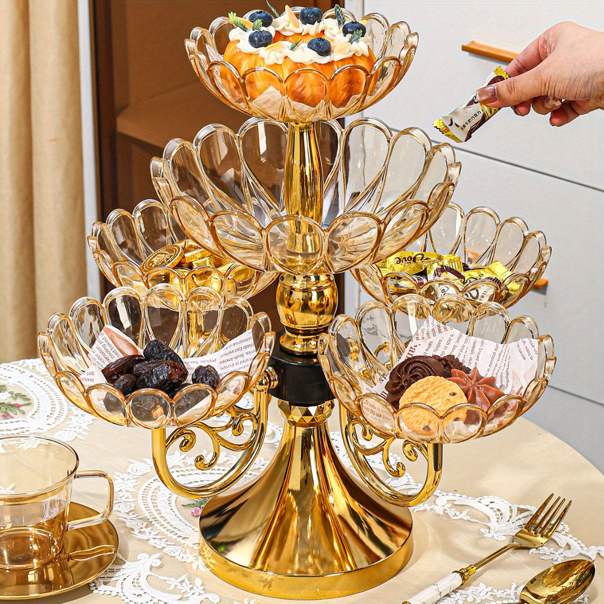 Rotating Multi-Layer Five-Plate Crystal Fruit Plate