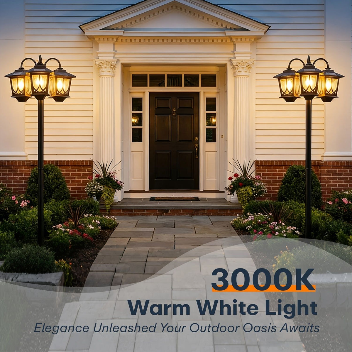 3-Headed Solar Outdoor Post Light 73 Inch Dusk to Dawn