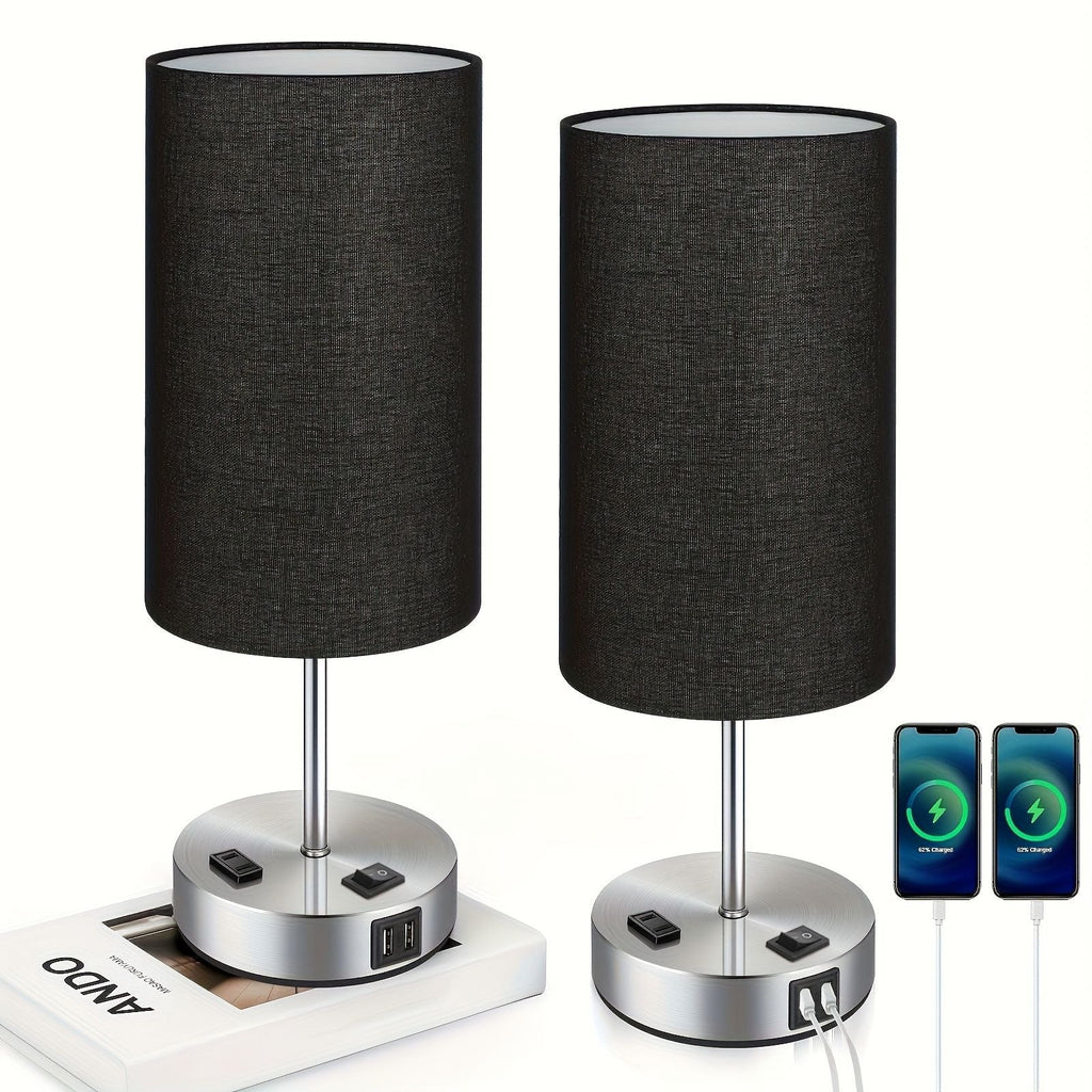 Dimmable Table Lamp with USB Charging Ports and AC Outlet