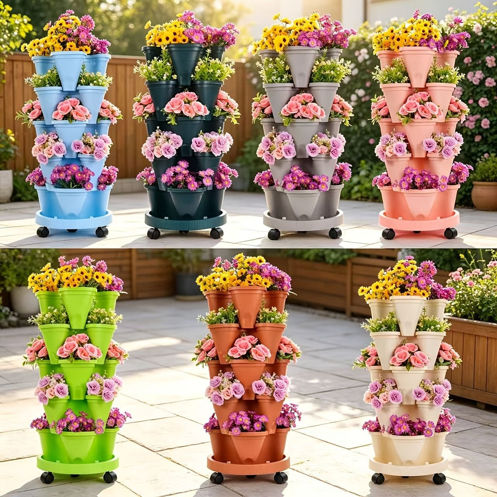 5-Tier Stackable Vertical Garden Planter with Wheels