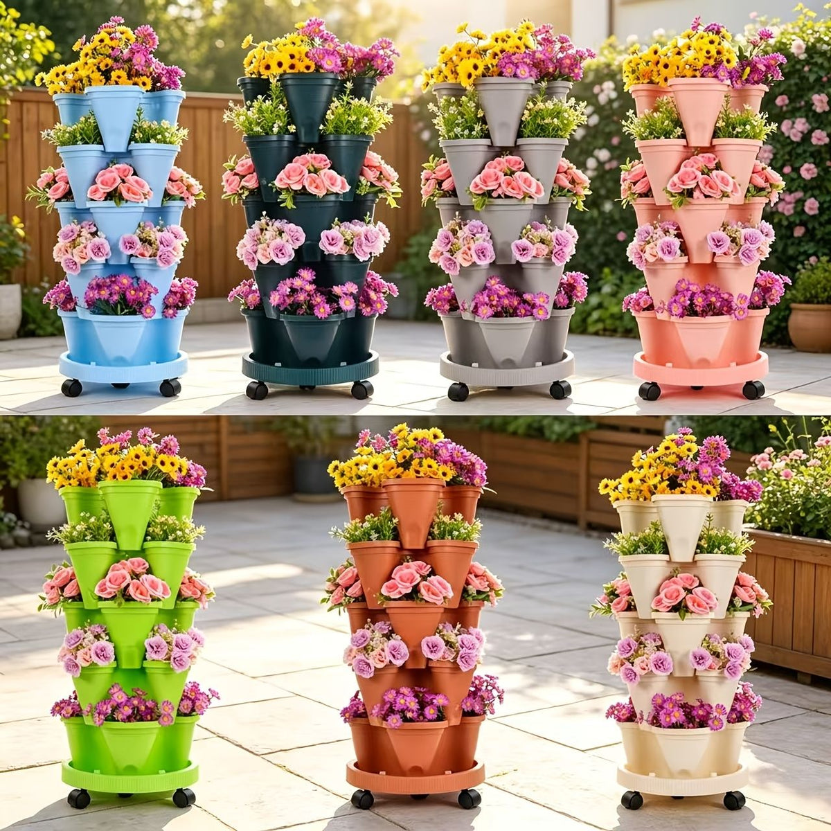 5-Tier Stackable Vertical Garden Planter with Wheels