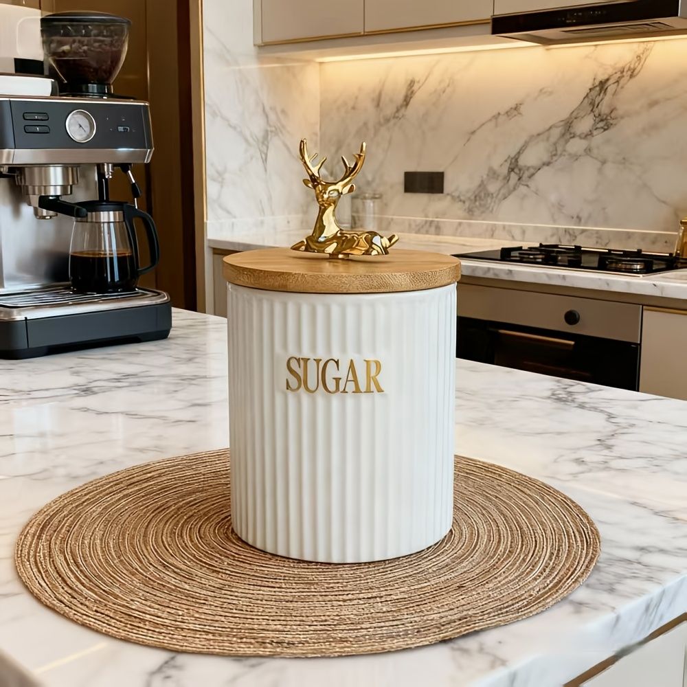 3-Piece Deer Head Ceramic Storage Jar Set with Base