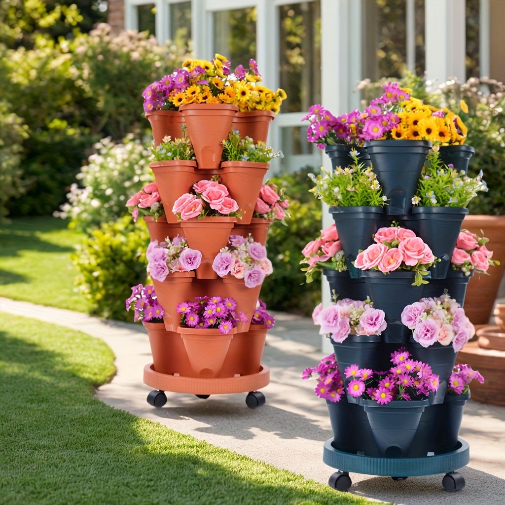 5-Tier Stackable Vertical Garden Planter with Wheels
