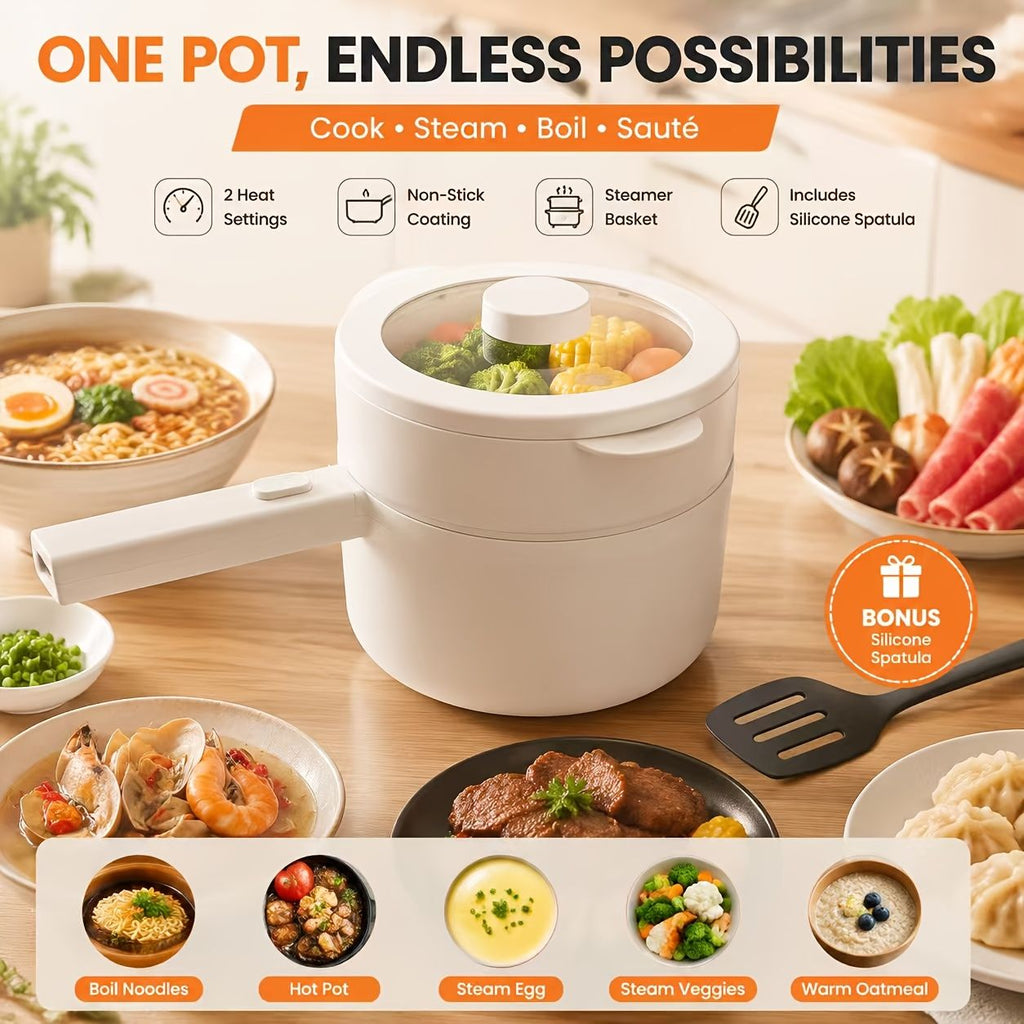 2L Electric Hot Pot with Steaming Basket 600W