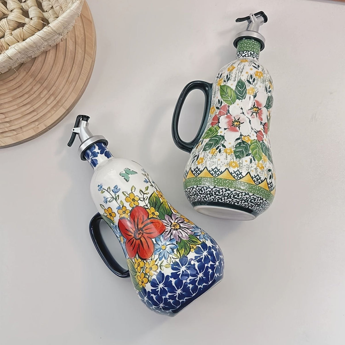 Hand Painted Ceramic Oil Dispenser with Pump