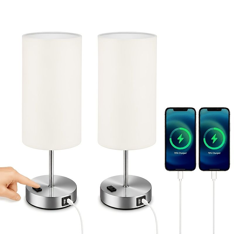 Dimmable Table Lamp with USB Charging Ports and AC Outlet