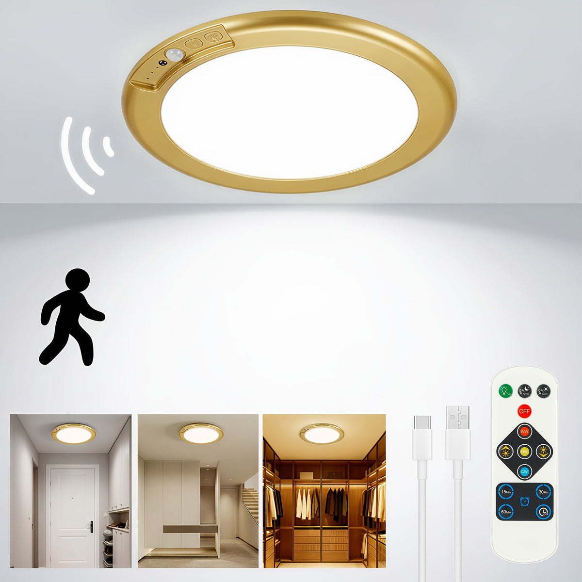 Rechargeable LED Ceiling Light with Motion Sensor