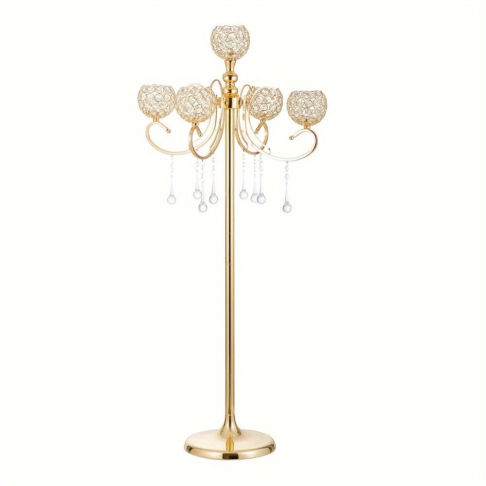 45.3-Inch Gold 5-Branch Floor Candelabra with Crystal Beads