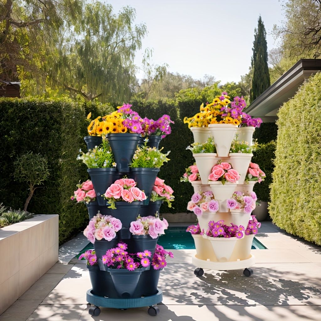 5-Tier Stackable Vertical Garden Planter with Wheels