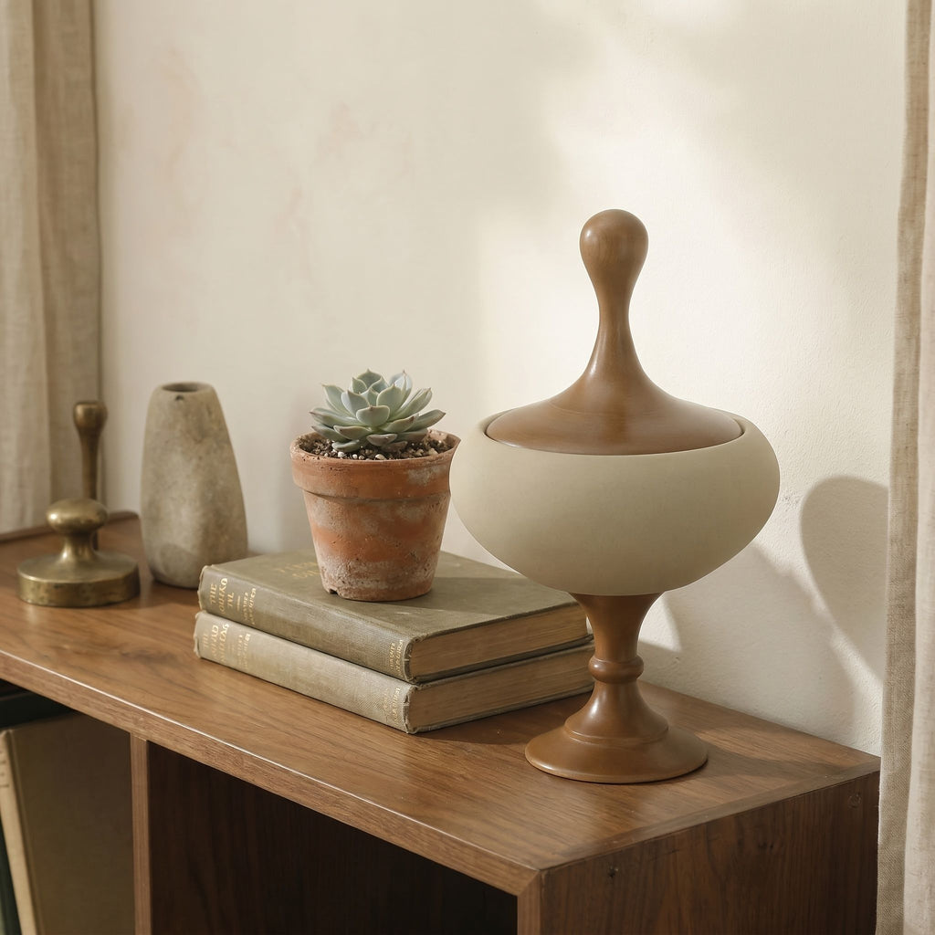 Ceramic Storage Jar with Solid Wood Lid