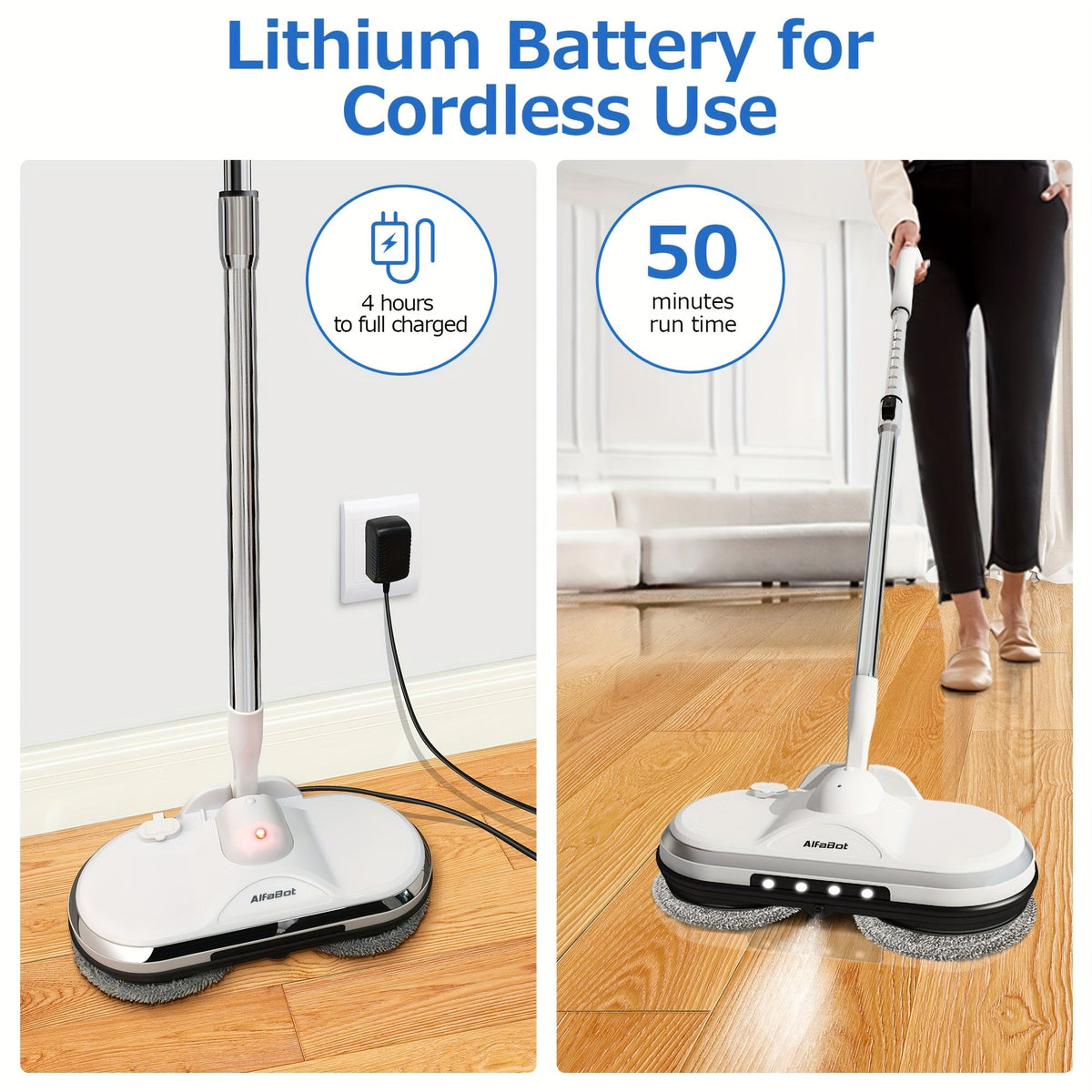 Cordless Electric Spin Mop with Water Sprayer and LED Headlight
