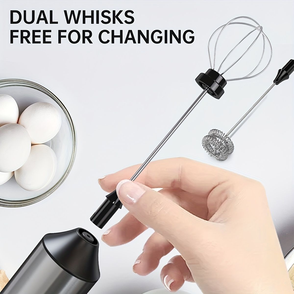 Rechargeable Electric Milk Frother with 2 Heads