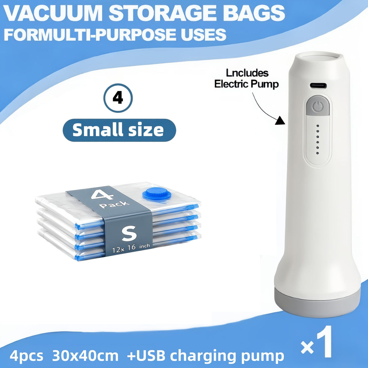 5-Piece Vacuum Storage Bag Set with Electric Air Pump