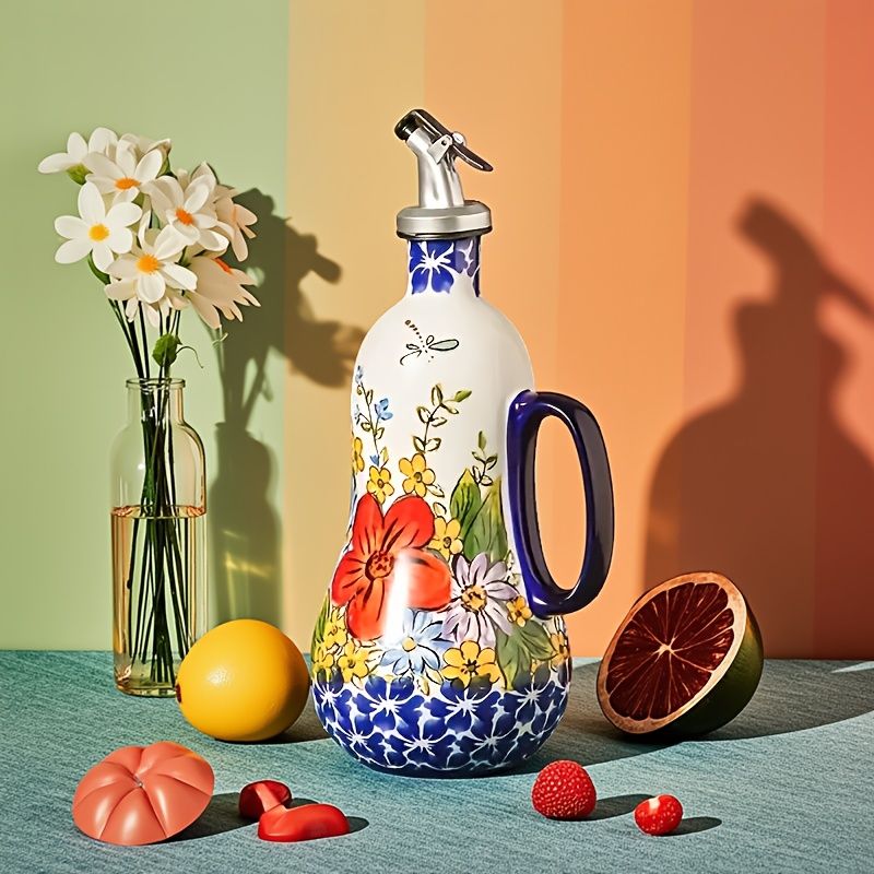 Hand Painted Ceramic Oil Dispenser with Pump