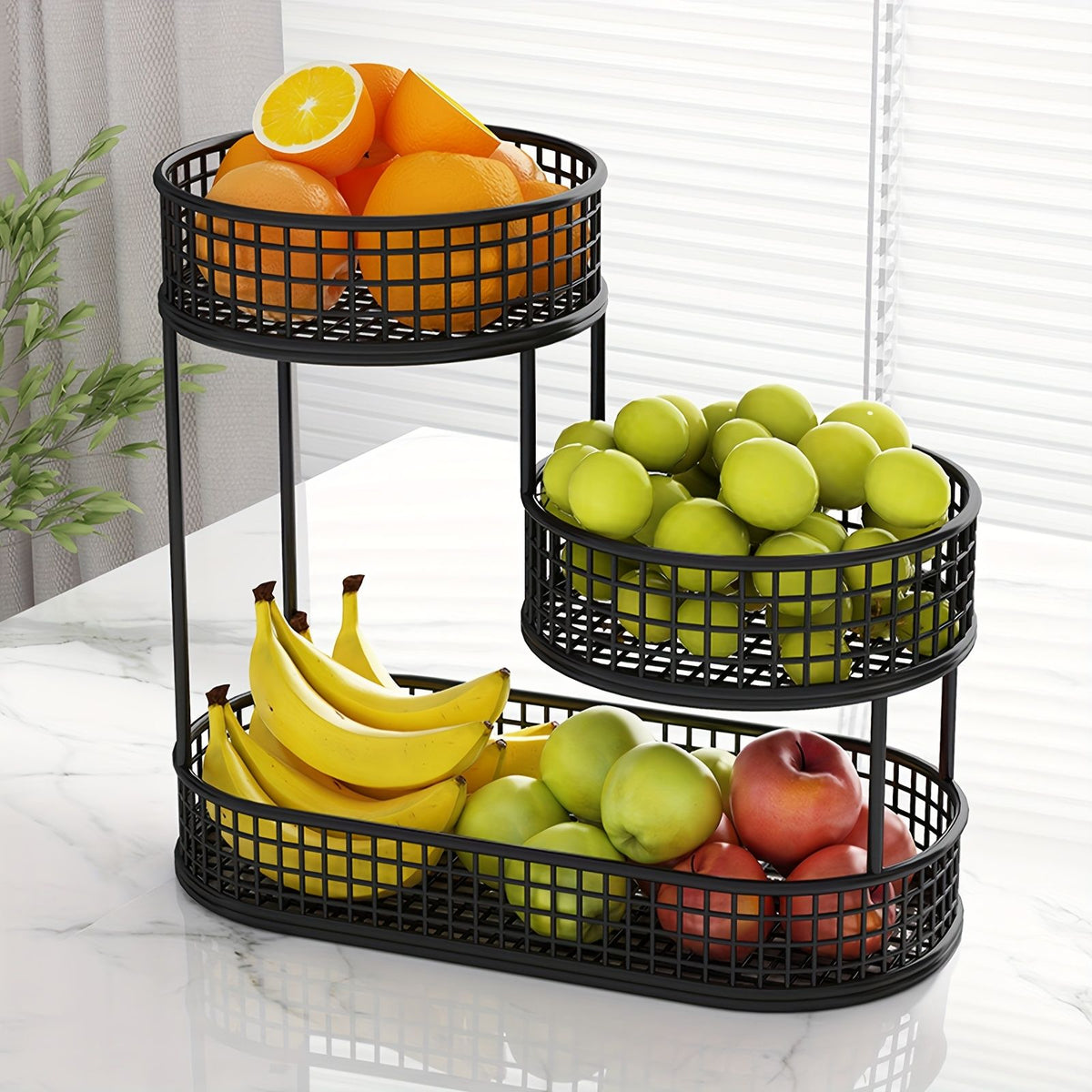3 Tier Black Metal Fruit Basket