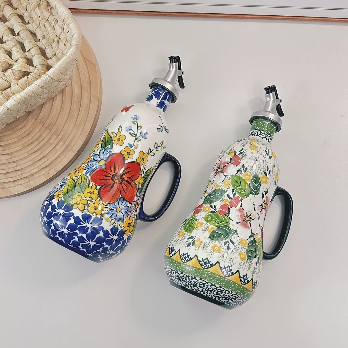 Hand Painted Ceramic Oil Dispenser with Pump