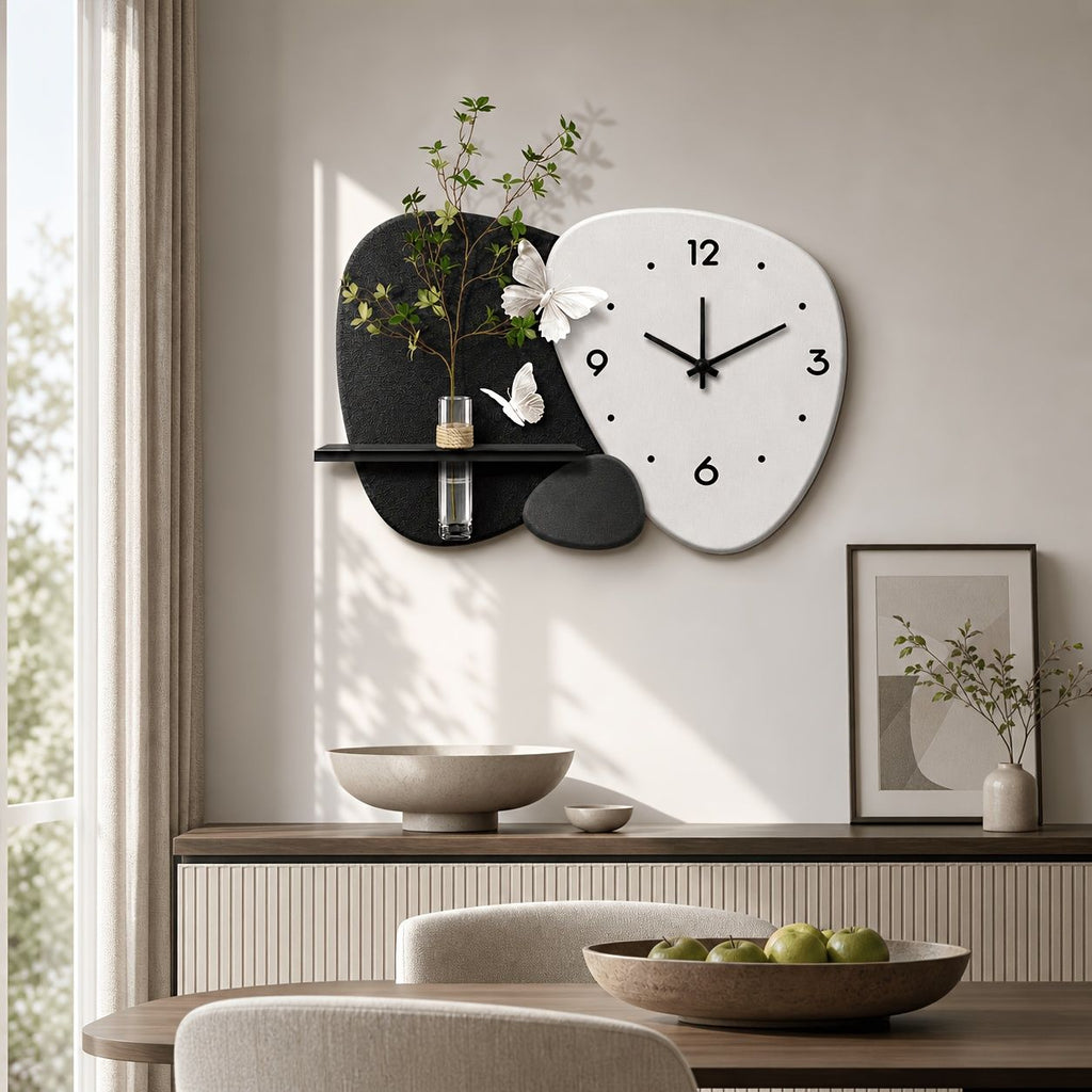 Modern Minimalist Wall Clock with Floating Shelf