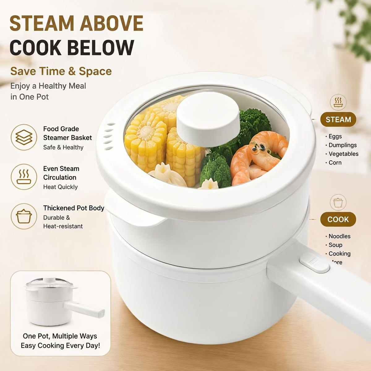2L Electric Pot with Steaming Basket 600W